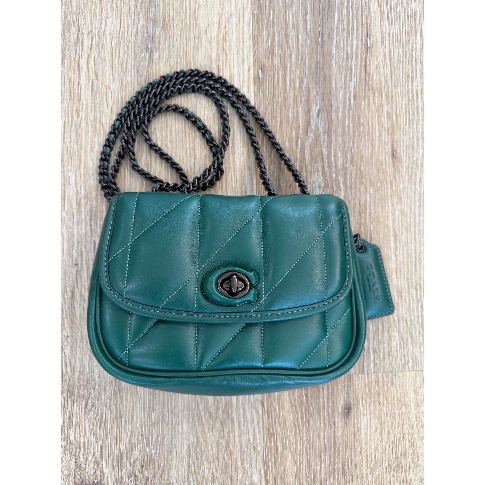 Coach Madison Shoulder Bag 16 Womens Small Green Quilted Leather Ca086 Excellent